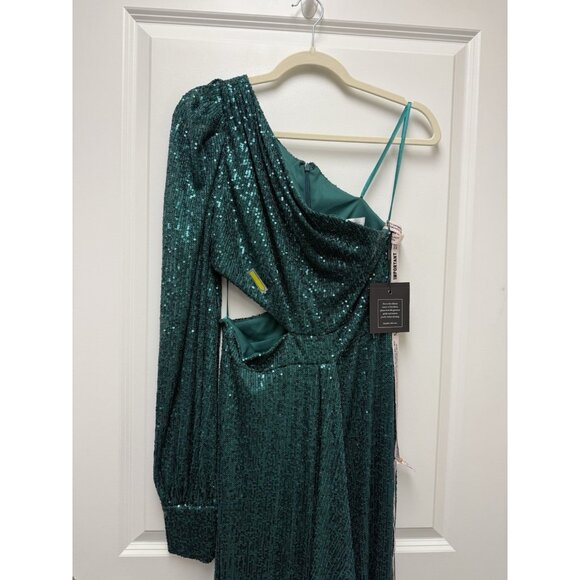 Mac Duggal Size 6 Green 26730 Sequined One Shoulder Cut Out Formal Gown Dress - Picture 13 of 16